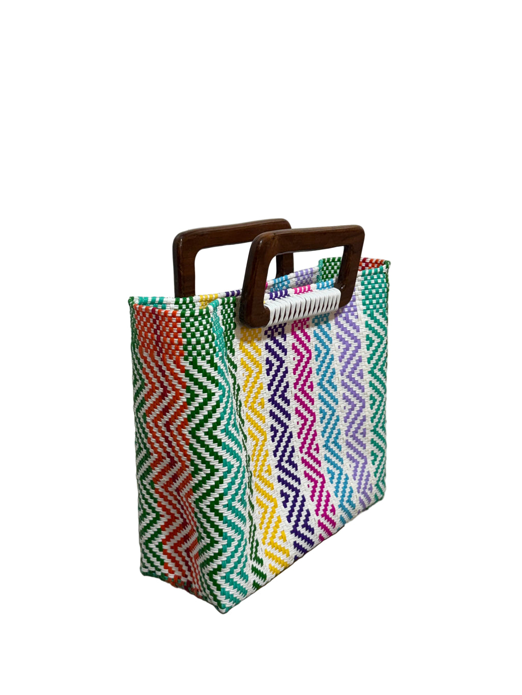 Bolso 100% oaxaqueño artesanal tejido a mano con hilo de plástico, con asa de madera fina. Talla grande.