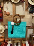 Bolso Oaxaqueño Grande 100% Artesanal tegido de plástico con asa de madera fina.