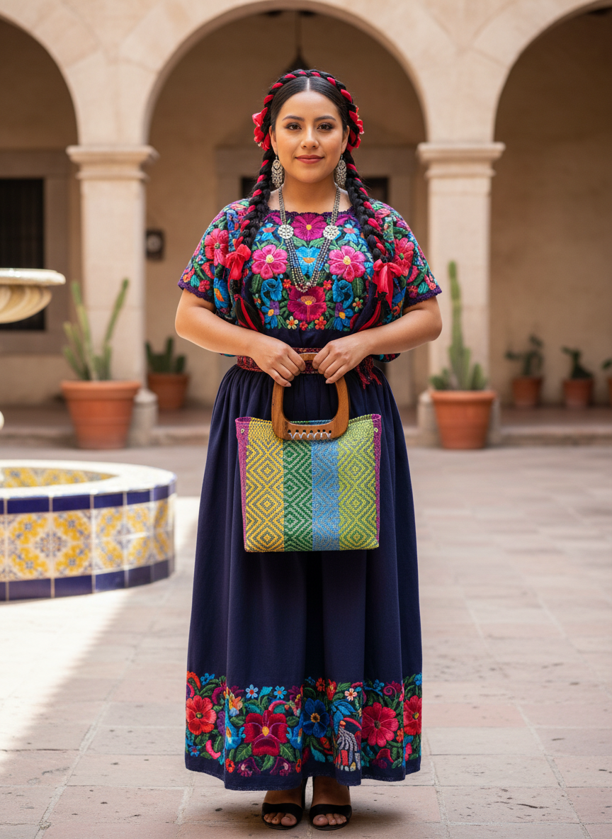 Bolso oaxaqueño 100% artesanal, grande, tejido a mano con hilo de plástico y asa de madera fina.