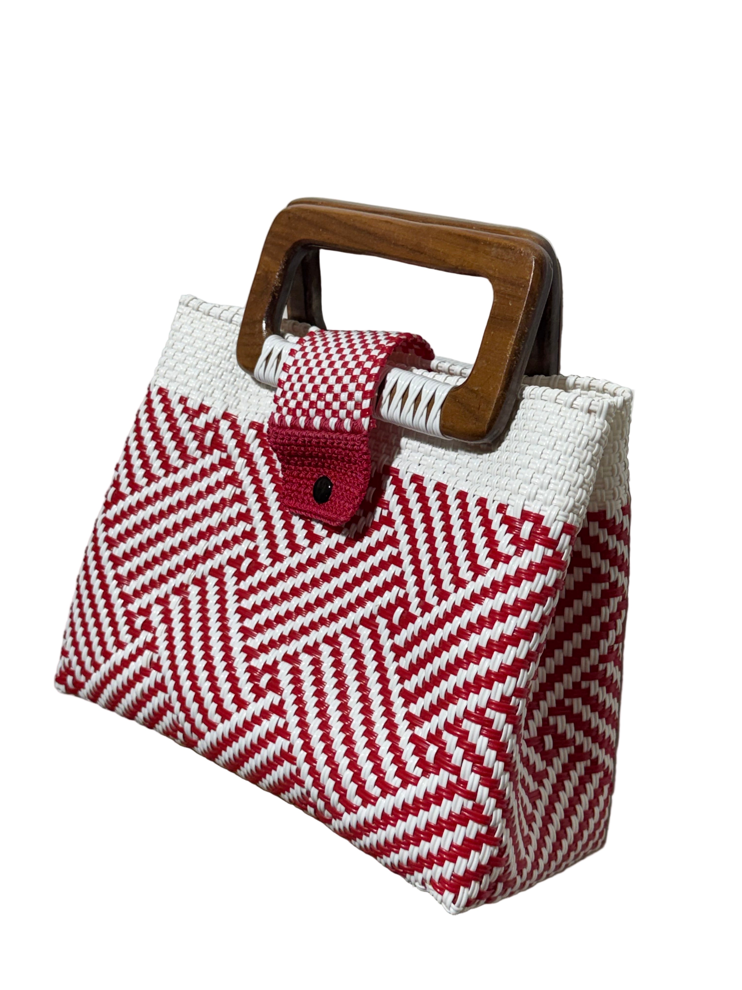 Bolso Mediano, Oaxaqueño 100% Artesanal de tegido plástico, con asa de madera fina.