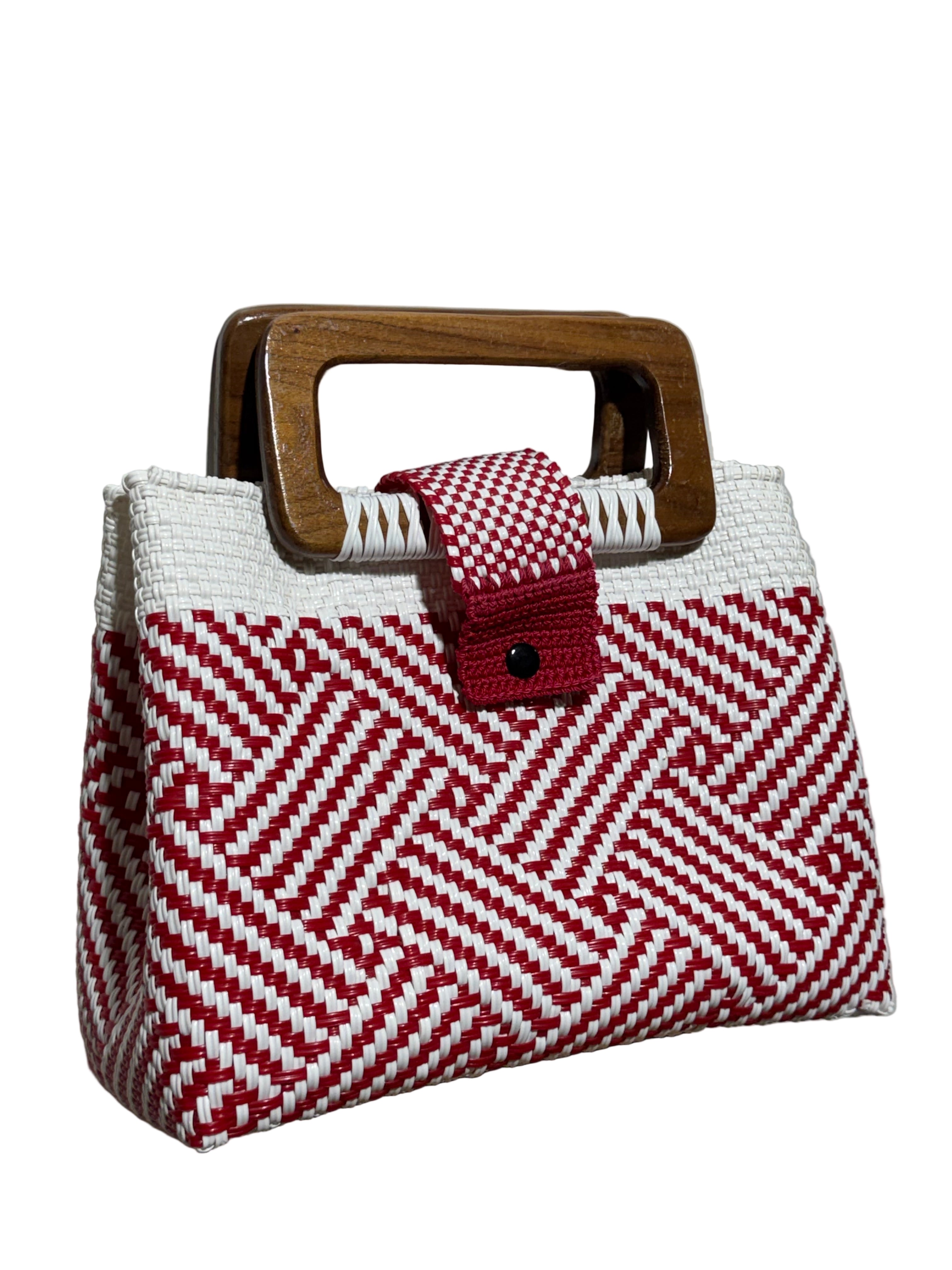 Bolso Mediano, Oaxaqueño 100% Artesanal de tegido plástico, con asa de madera fina.