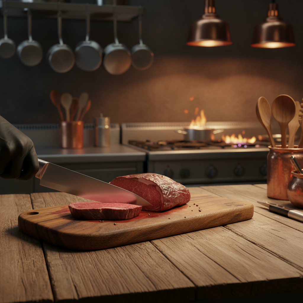 Tabla para picar, cortes de carne y alimentos. De madera fina.